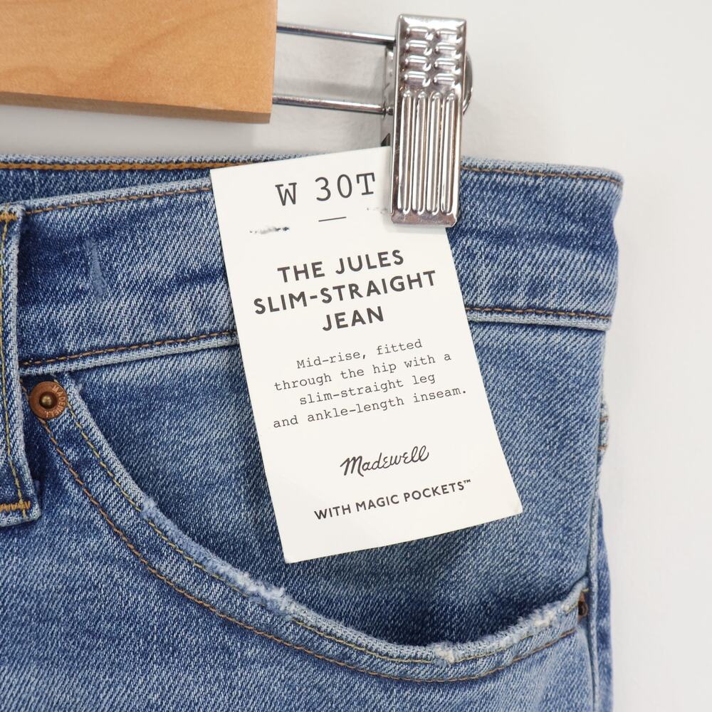 Madewell The Jules Slim Straight Jean Atlin Wash Comfort Stretch 30 Tall NWT - Picture 6 of 9